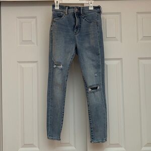 Express High Rise Light Blue Distressed Skinny Jeans